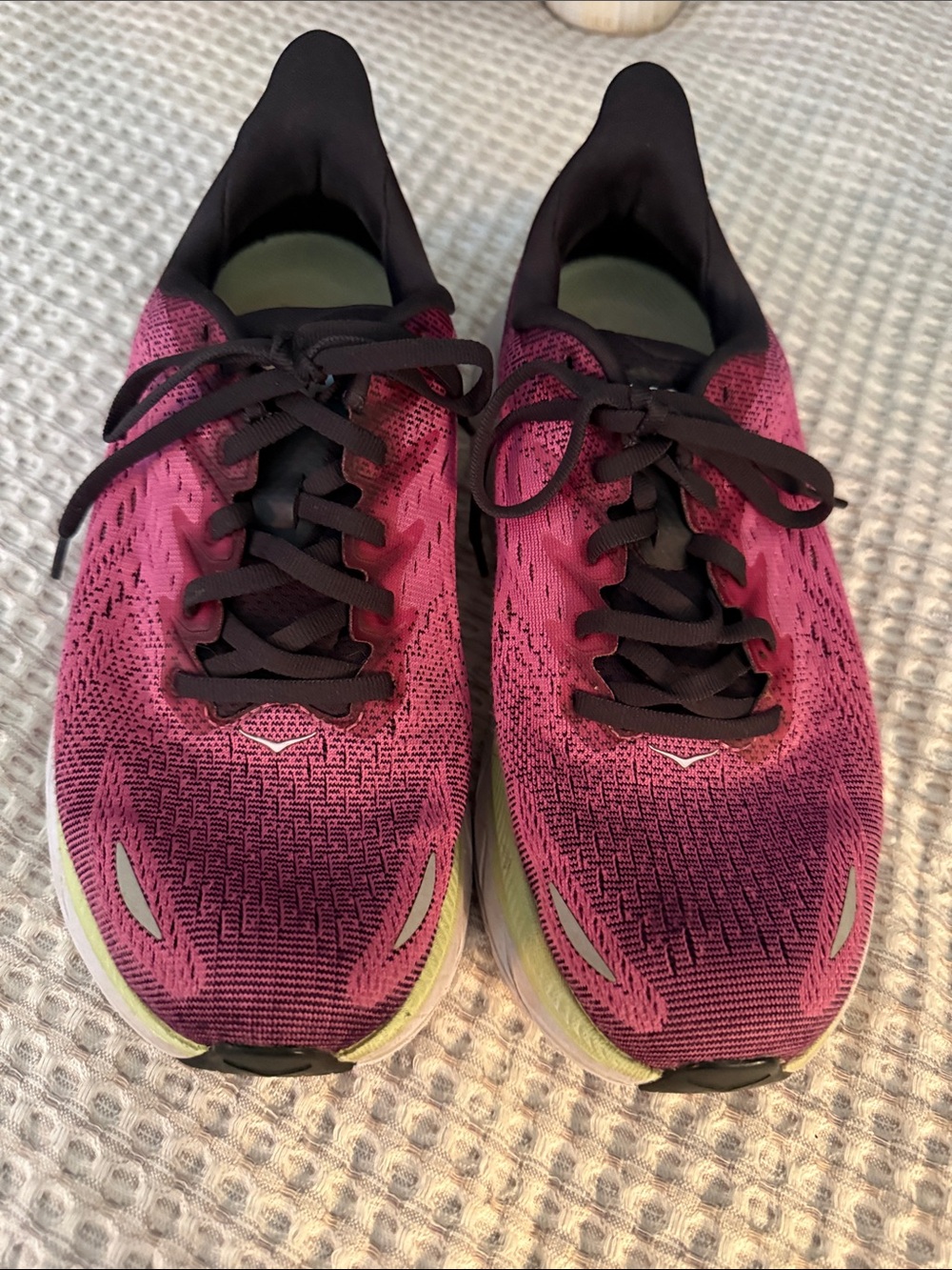 Hoka Women's Magenta and Black Running Shoes in size 7D